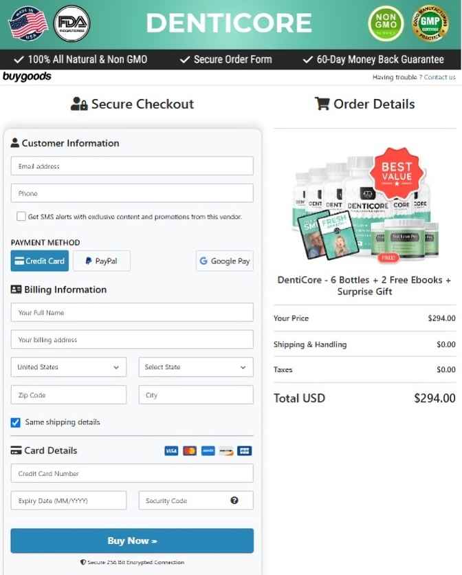 DentiCore Secure Order Page — Checkout